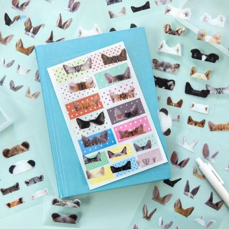Cartoon Decorative Stickers for Paper Crafts, Funny Animal Ear Pattern in PET for Journals, Cards and Gift Wrapping