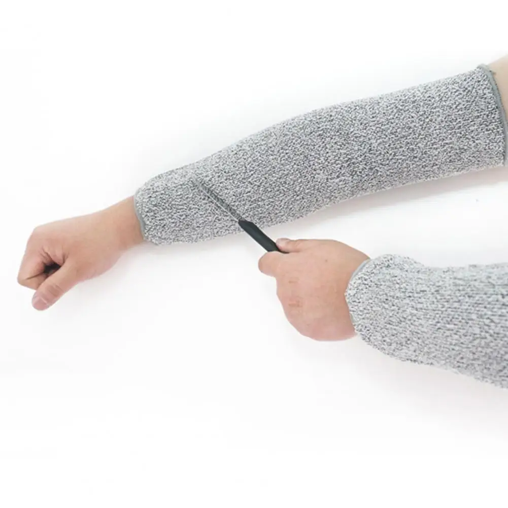 1 Pair Reusable Level 5 HPPE Cut Resistant Arm Sleeves Work Protection Fingerless Arm Guard with Thumb Hole Arm Sleeve Cover