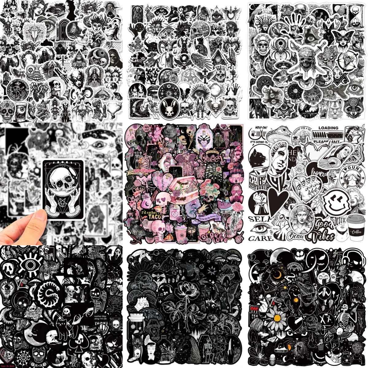10/30/50PCS Horror Black White Stickers Series Creative Gothic Skull Graffiti Notebook iPad Luggage Phone Decoration Wholesale