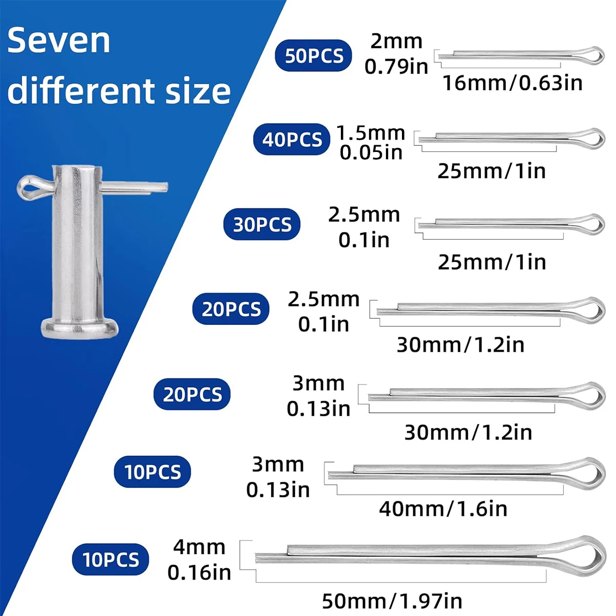 180Pcs Cotter Pins Combination Set 7 Sizes of Spring Fasteners Hardware Direct Sales Trailer Lock,Engine Repair Towing Clip