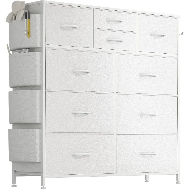 

Dresser for Bedroom with 10 Drawers, Chest of Drawers with Side Pockets and Hooks, PU Storage Dresser, Organizer