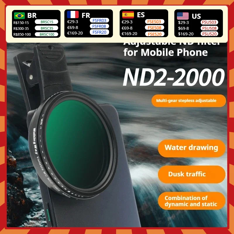 Nd2-2000 Variable Filter 52mm ND Filter Smartphone for Mobile Concert Adjustable Anti-Laser Multi-coated ND With Clip for iphone