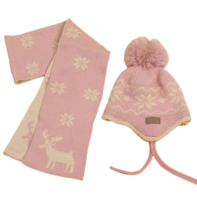 Children Knitted Beanie Hat +Christmas Deer Neck Scarf Wool Hat Winter