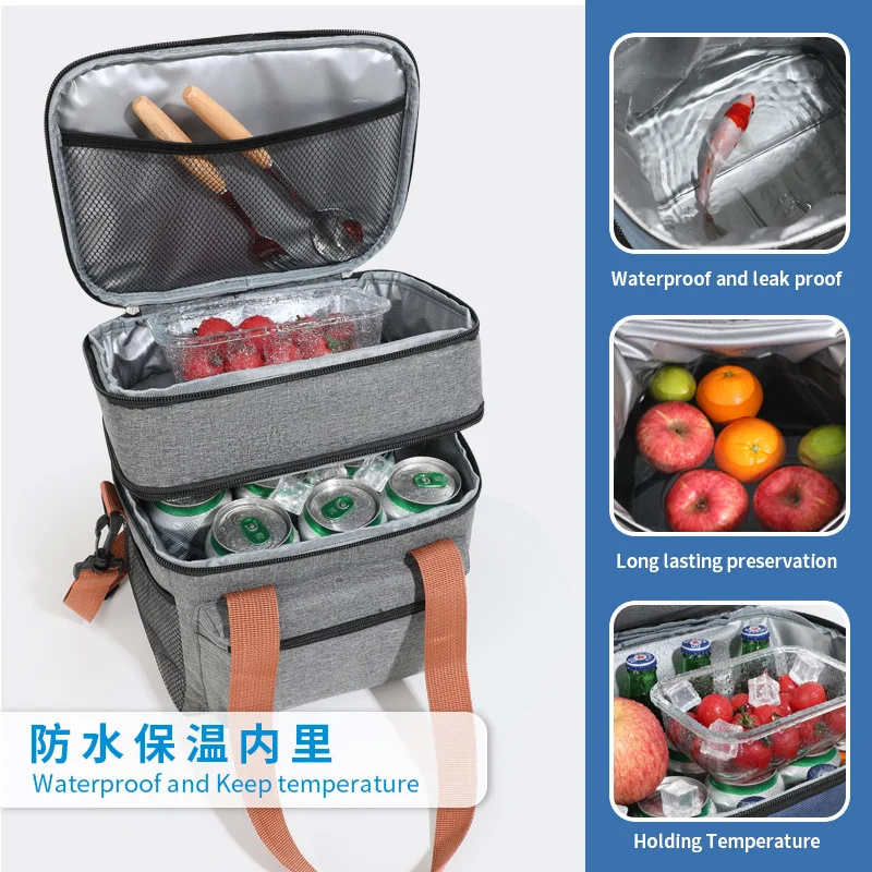 New Large Capacity Lunch Bag Simple Double Layer Lunch Bag Outdoor Camping Picnic Bag Crossbody Camping Hanbags On Sale