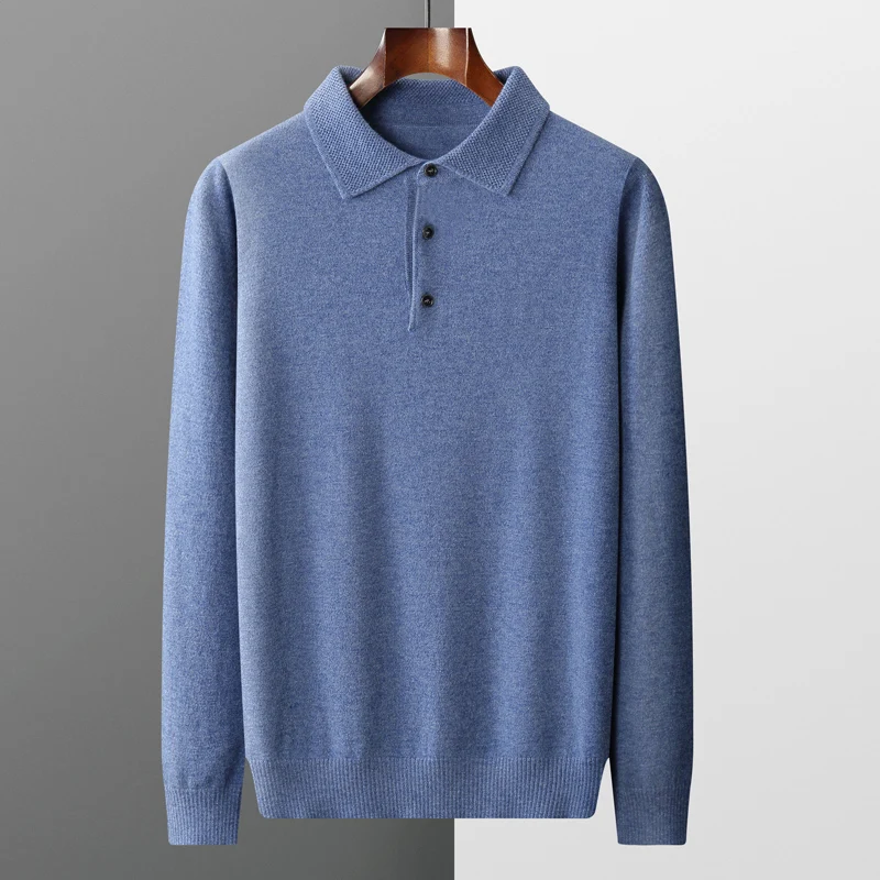 2025 Men's Autumn And Winter 100% Merino Pure Wool Knitted Sweater Men's Business Casual Knitted Polo Collar Pullover Top YJ1815