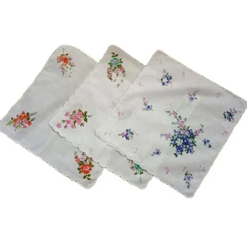 5pcs Vintage flower Women Square lady Handkerchief white lace Printed children Cotton wedding Christmas party hand towel hanky