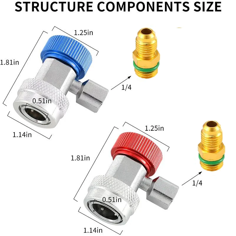 Adjustable R134A Adapter Fittings H/L Quick Coupler AC Car Air Conditioner Refrigeration Freon Manifold Gauge Hose Connector