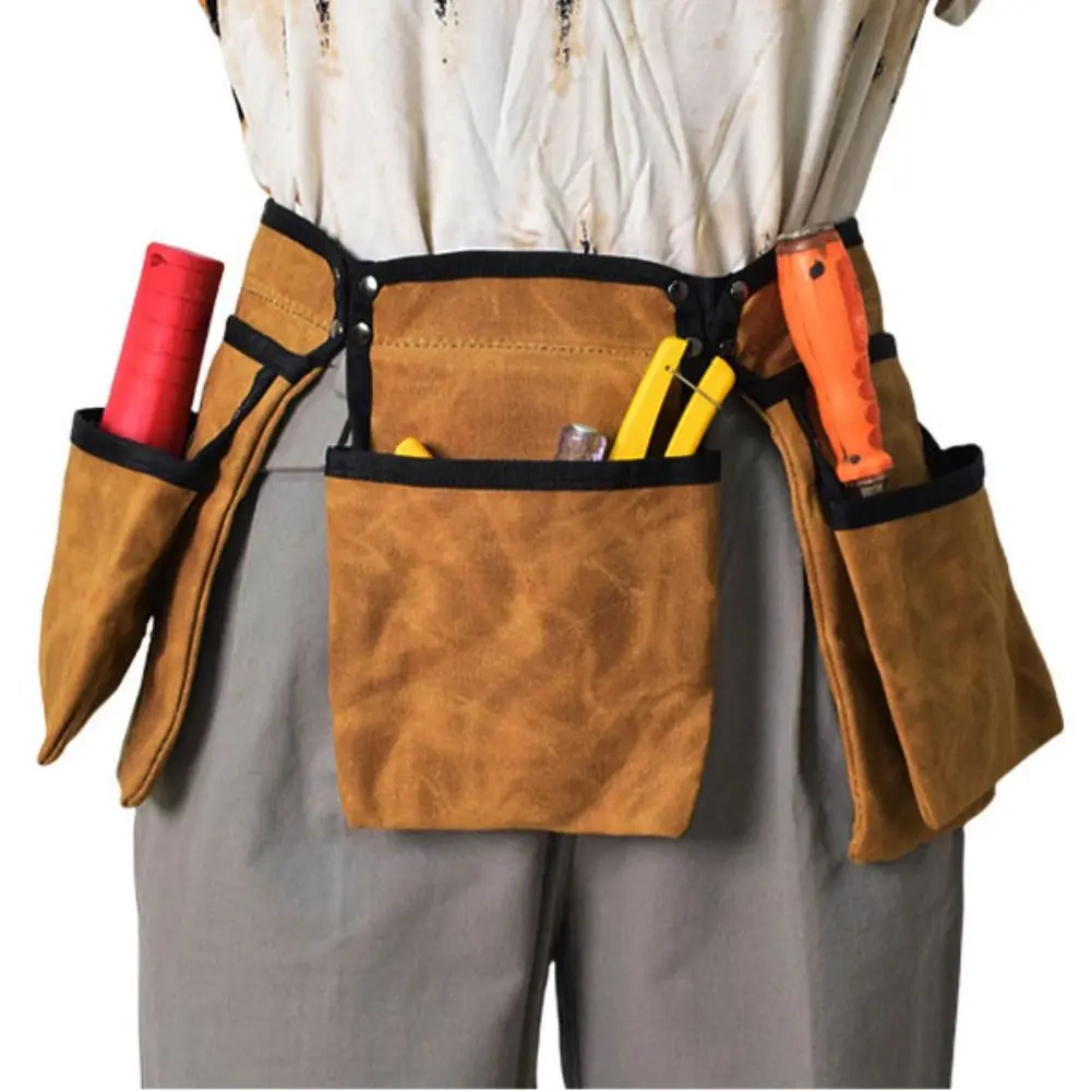 Retro Large Capacity Hardware Bag Waterproof Multi Pockets Tool Waist Bag Wear-resistant Waxed Canvas Tool Pouch Woodworker