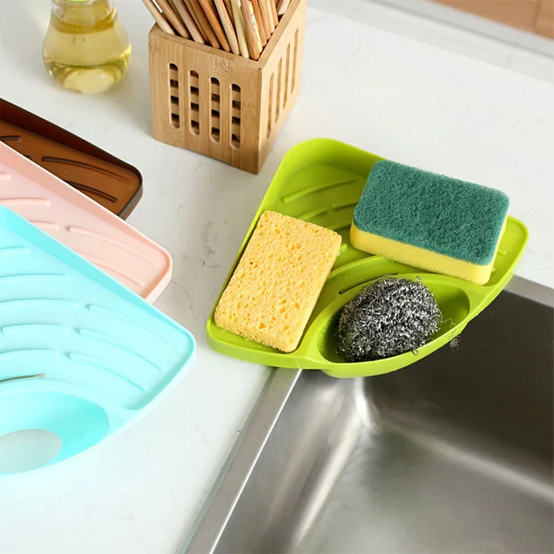 Multifunctional Kitchen Sink Triangle Storage Rack, Dishwashing Sponge Drainage Shelf Utensil Organizer