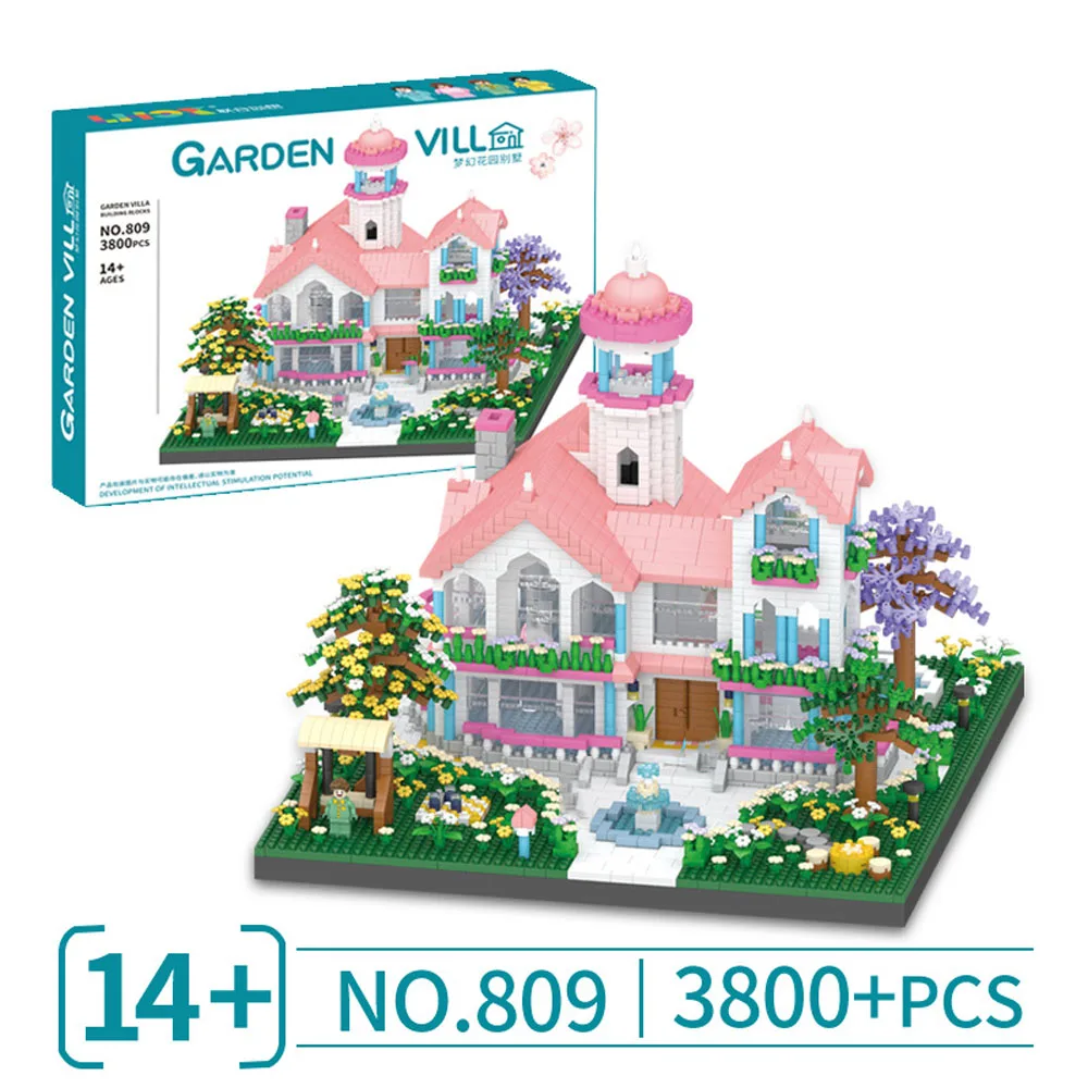 Architettura Street View Micro Diamond Block Dream Garden Villa Building Brick Toys Figure Modello Nanobrick Figure per regali