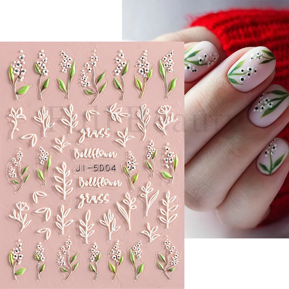 5D naklejki do paznokci kwiaty geometryczne linie Decor akrylowe tłoczone suwaki złote oprawki kalkomanie do paznokci kwiat wiśni Manicure GLJI-5D05