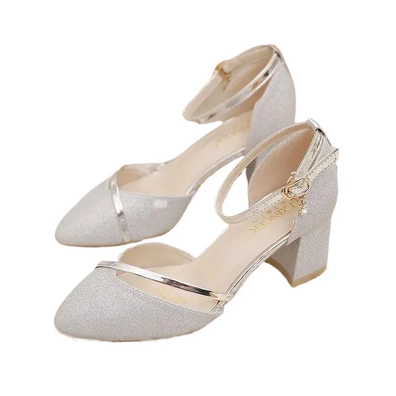 Women's Gold Party Pump Fashion Spring and Summer Black High-heeled Shoes High-quality Silver Wedding High-heeled