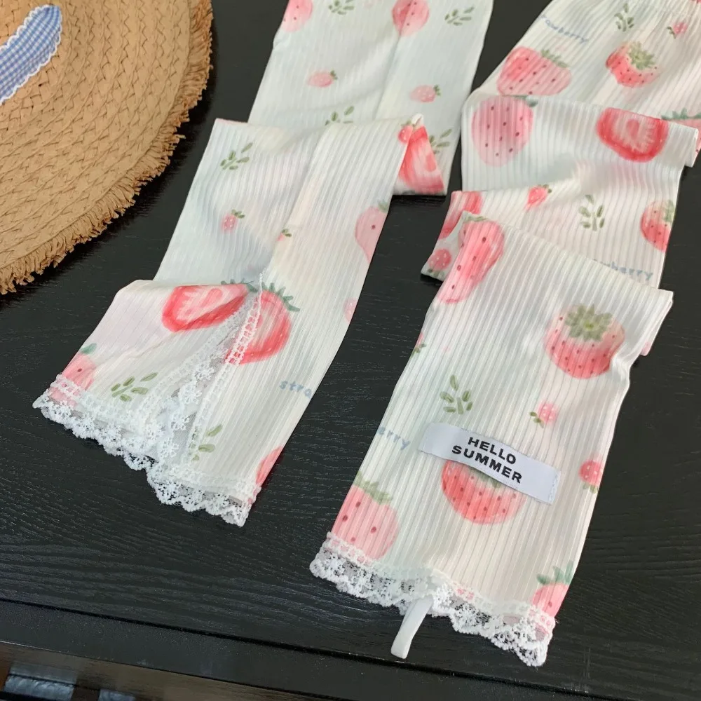 오렌지 과일 쿨링 팔 슬리브 복숭아 멜론 딸기 자외선 차단 슬리브 레이스 나비 수박 팔 커버 여성용
