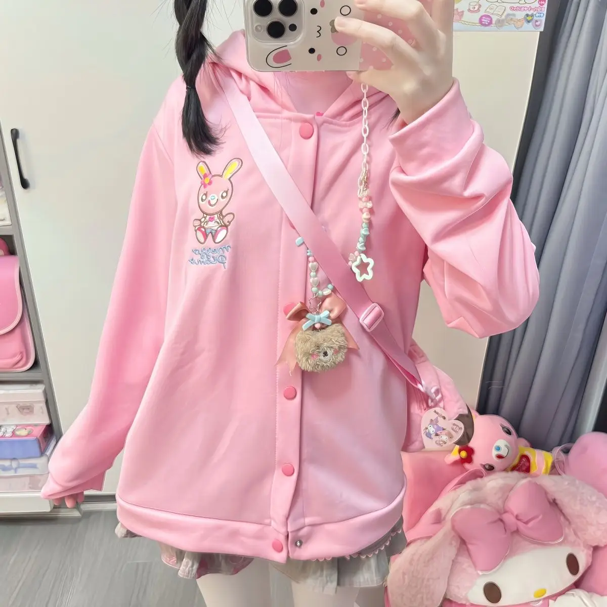 اليابانية الكرتون Mp التطريز ابنة الملابس Jojifuku لطيف هوديس المرأة الخريف جديد كل مباراة واحدة الصدر سترة