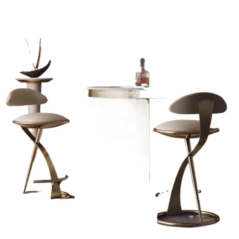 

Light luxury Italian stainless steel high stool Internet celebrity high-end bar Home island hotel leisure Bar chair backrest
