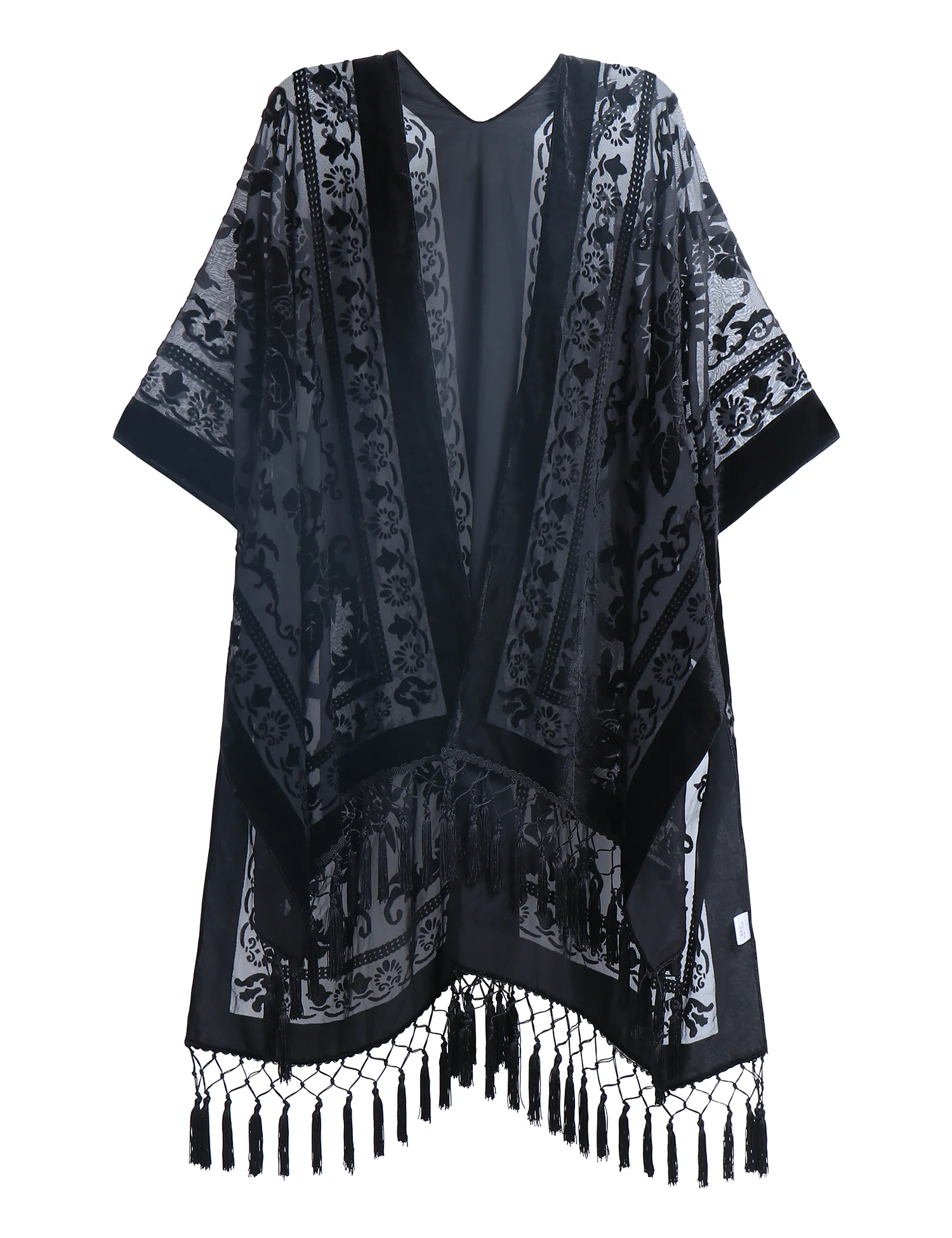 WeHello-Bohemian Style Cardigan, Black Velvet Style, Casual and Comfortable Beach Vacation Shawl JYPF-55