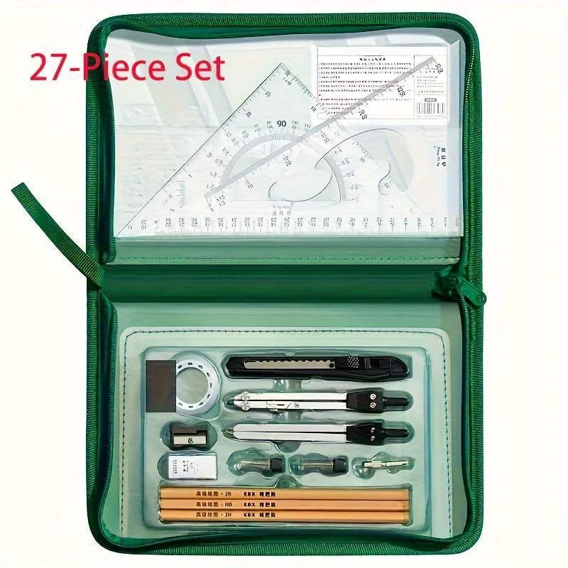 27 pieces (large) a precision measuring instrument set, durable plastic structure, essential for CAD, physics and technical draw