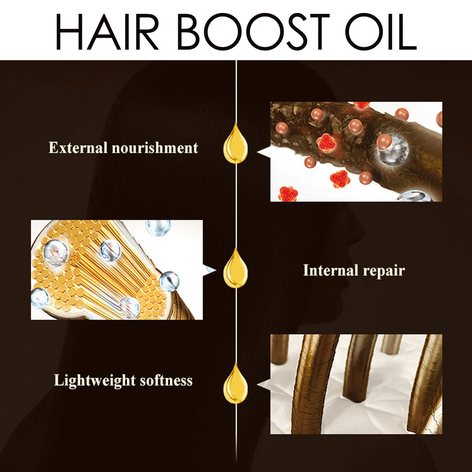 Óleo natural do crescimento do cabelo, Anti perda de cabelo, denso, fortalecer a calvície, reparar seco danificado, nutritivo, alisando, alecrim