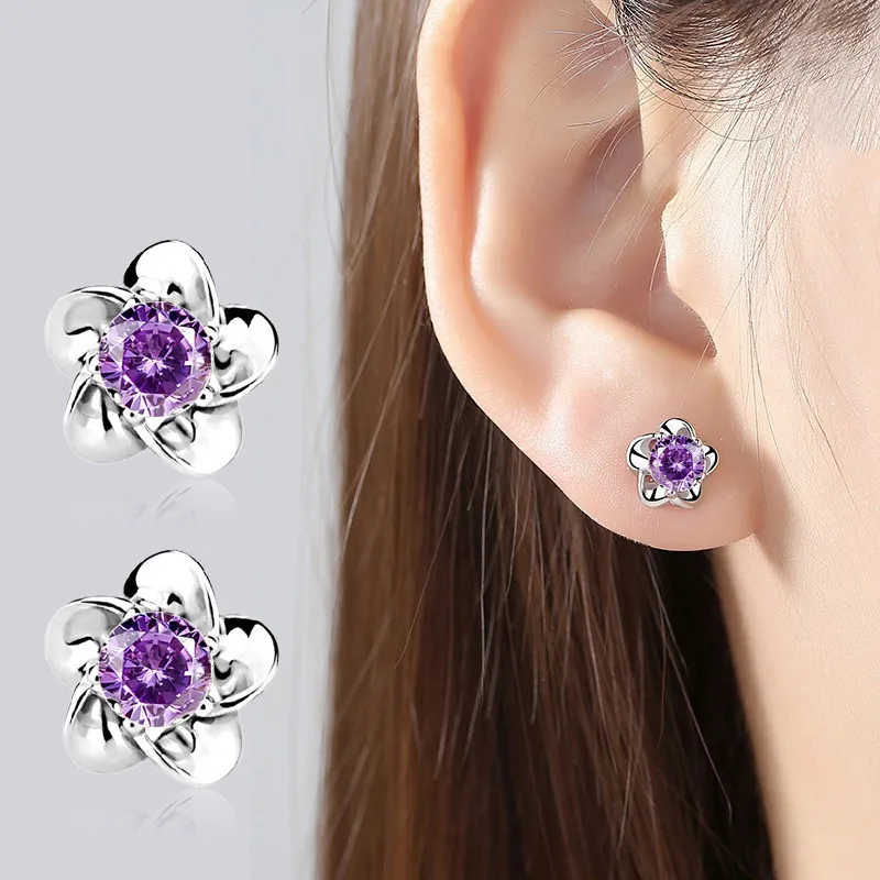 Fanqieliu Real 925 Sterling Silver Woman\'s High-quality Fashion Jewelry New Crystal Zircon Flower Stud Earrings FQL23650