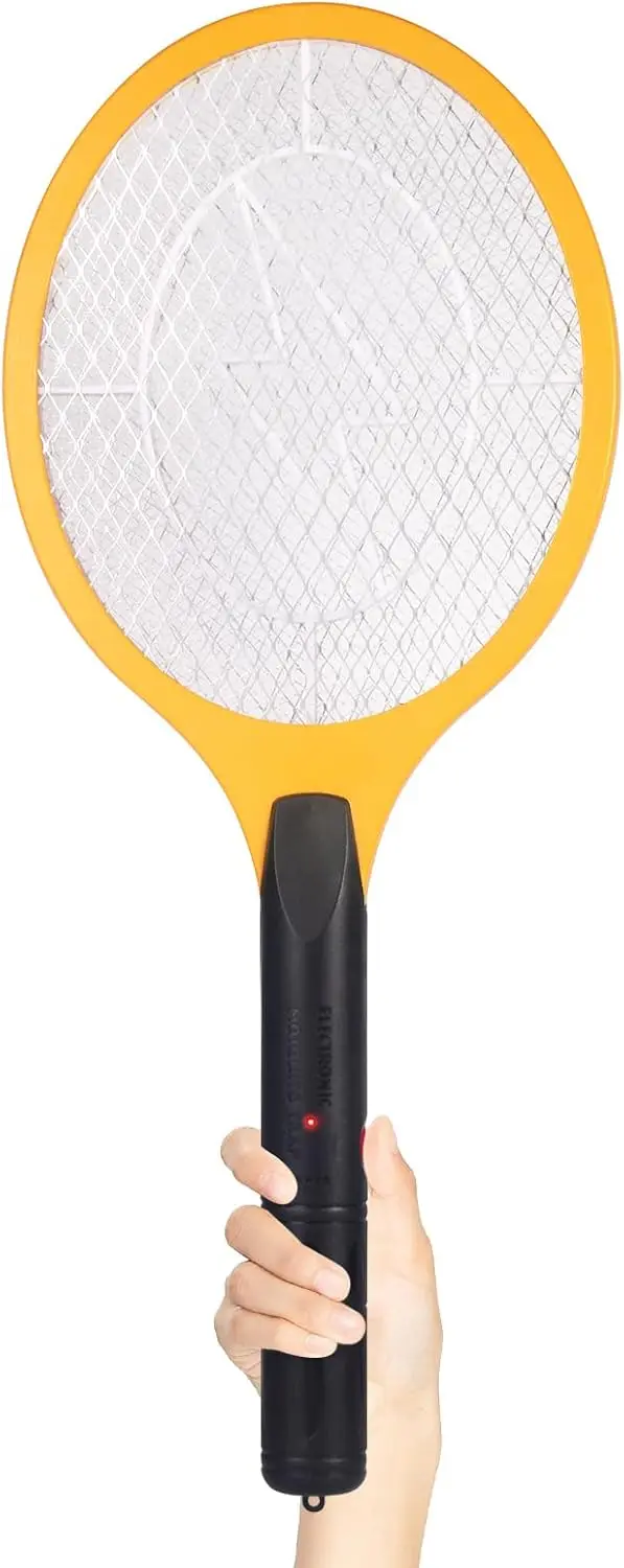 

Электрическая мухобойка-ракетка для уничтожения насекомых и комаров - для использования в помещении и на улице - безопасна для прикосновений благодаря 3-слойной защитной сетке.