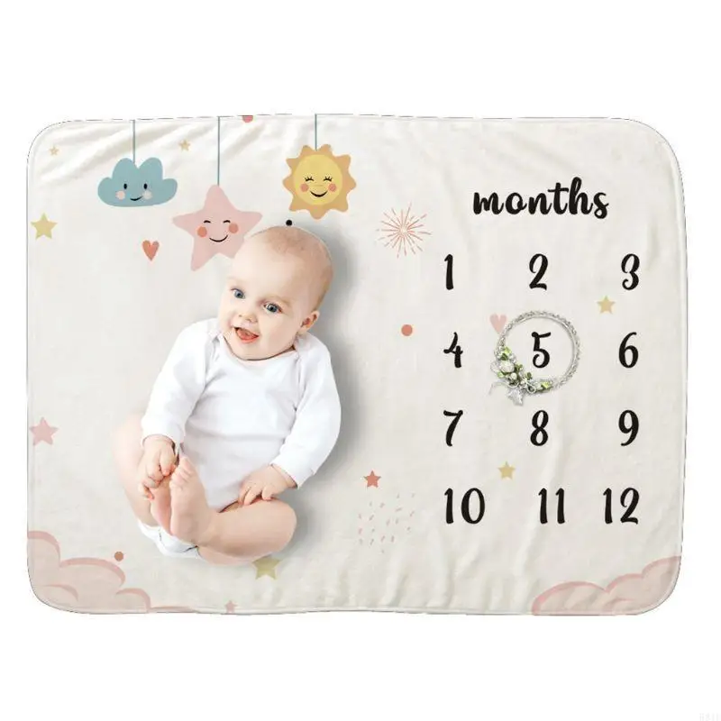 581F Baby Monthly Record Growth Milestone Blanket Cloud Star Patten Photography Props