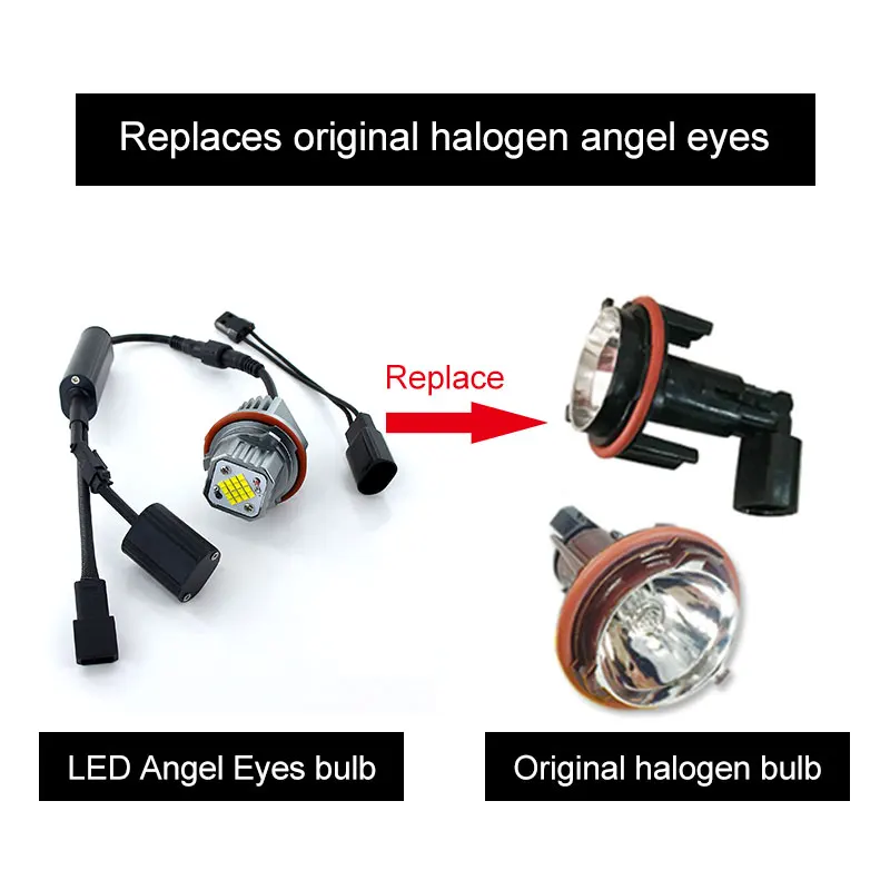 2x80w White CANbus LED Angel Eyes Marker Lights Bulbs For E39 E53 E65 E66 E87 E60 E61 525i 530i xi 545i M5 2004-2007 Error Free view 4