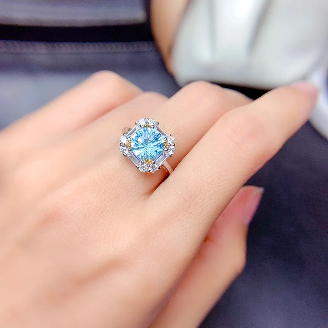 2-Karat-Aquamarin, Rubin-Set Ring-Anhänger-Ohrringe, Geeignet für Damen-Verlobungsschmuck – Detail 6