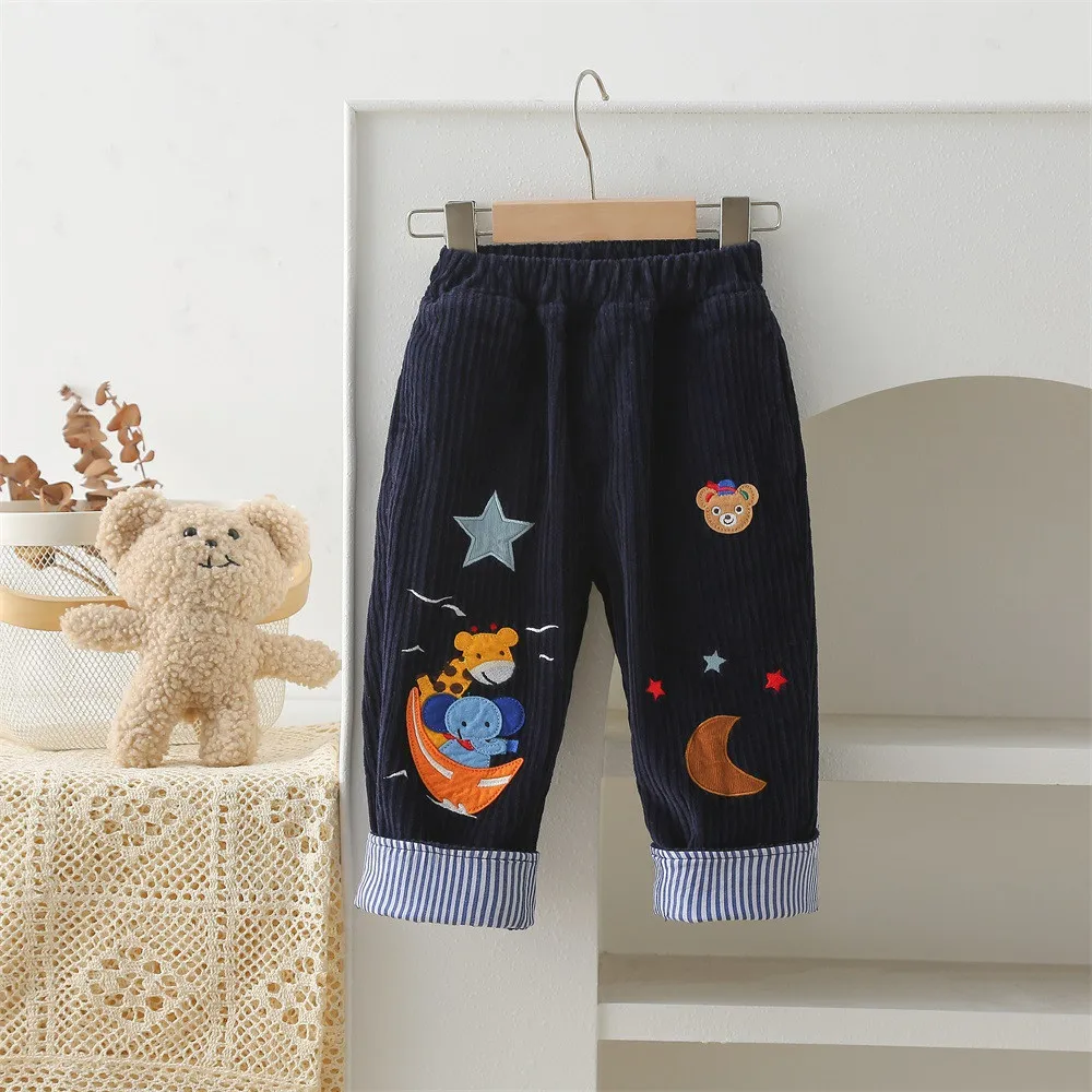 

Spring and Autumn pants baby girl clothes boys pants Corduroy Fabric Pants boys and girls Cartoon embroidered pants