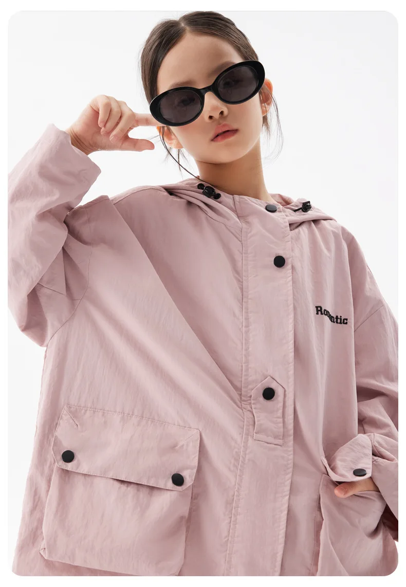 Girls Coat 2024 Autumn New Childrens Clothes Korean Style Girl Baby Foreign Style Solid Color Hooded Jacket Casual Simple Daily image 6