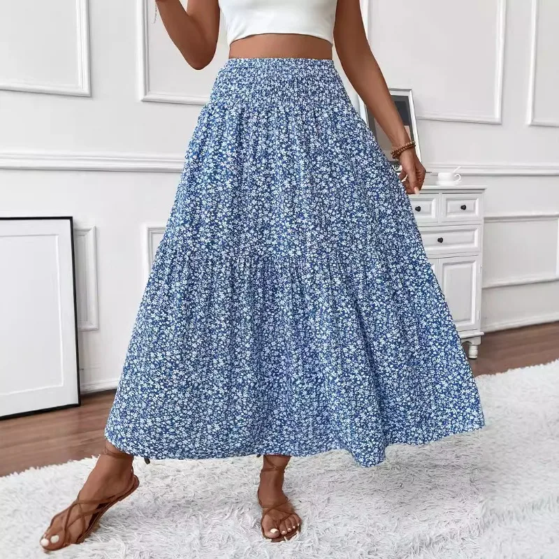 Women's Skirt Half Body Skirt Feeling Spliced Umbrella Skirt Summer Casual Loose Beach Skirt Elegant Ladies Flowy Skirt