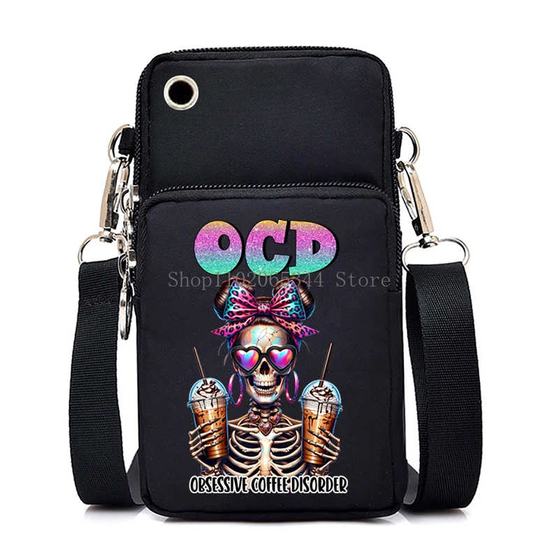 Women\'s Vintage Skull Donut Print Small Crossbody Shoulder Bag Funny Designer Mobile Phone Bag Fashion Skeleton Purses Handbag