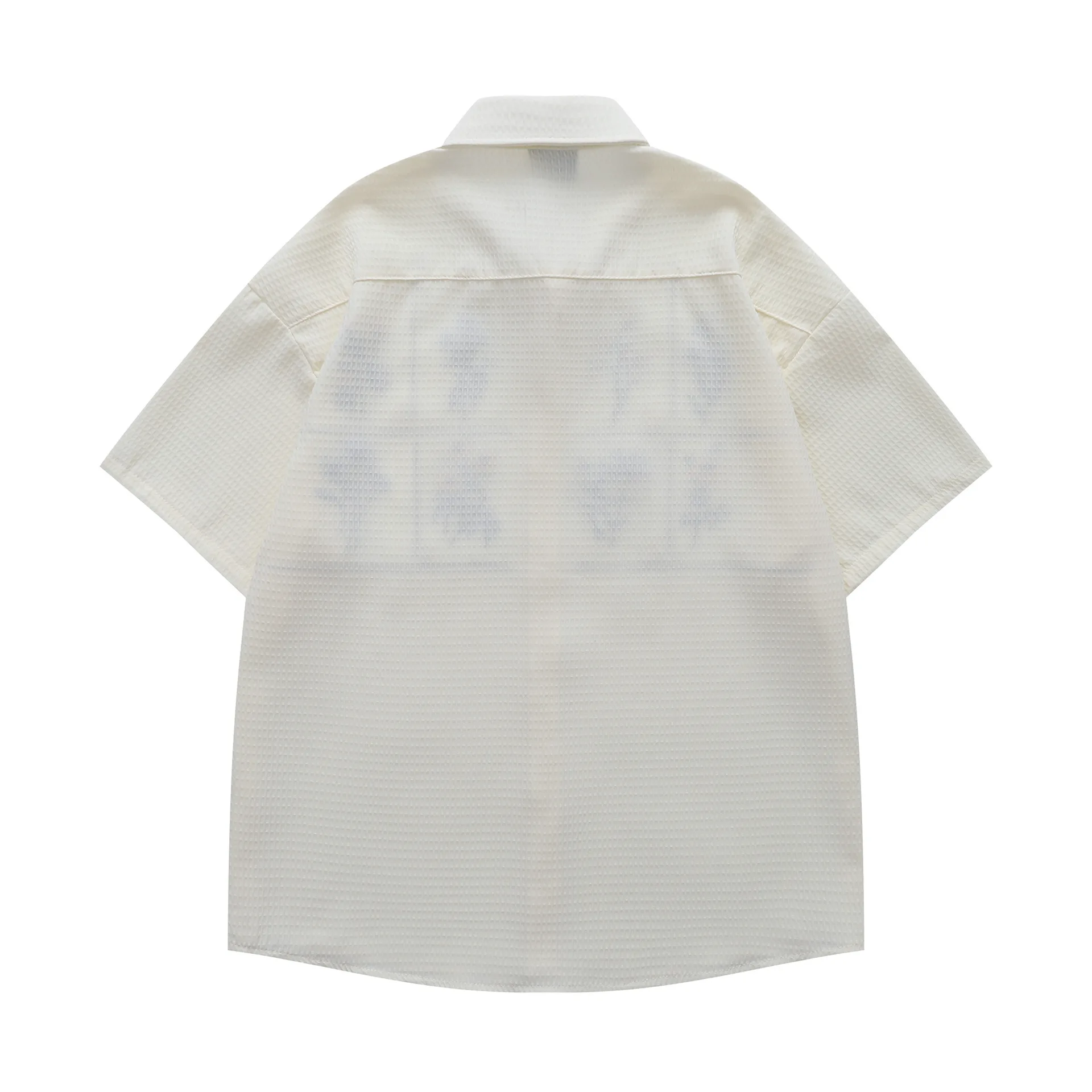 Retro Floral Embroidery Short Sleeve Checked Shirt Mens Summer Retro Casual Waffle Lapel Single Breasted Lapel Plaid Shirts Tops
