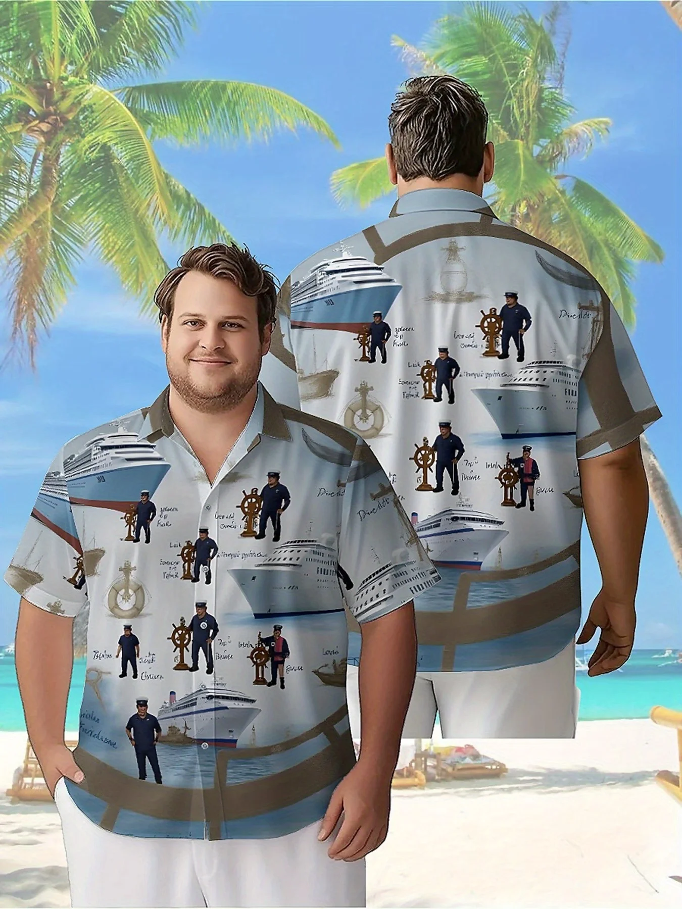 Men's Plus Size Hawaiian Shirts Navigation Adventure Pattern,Premium Comfort Youth Clothes,Y2K Tops
