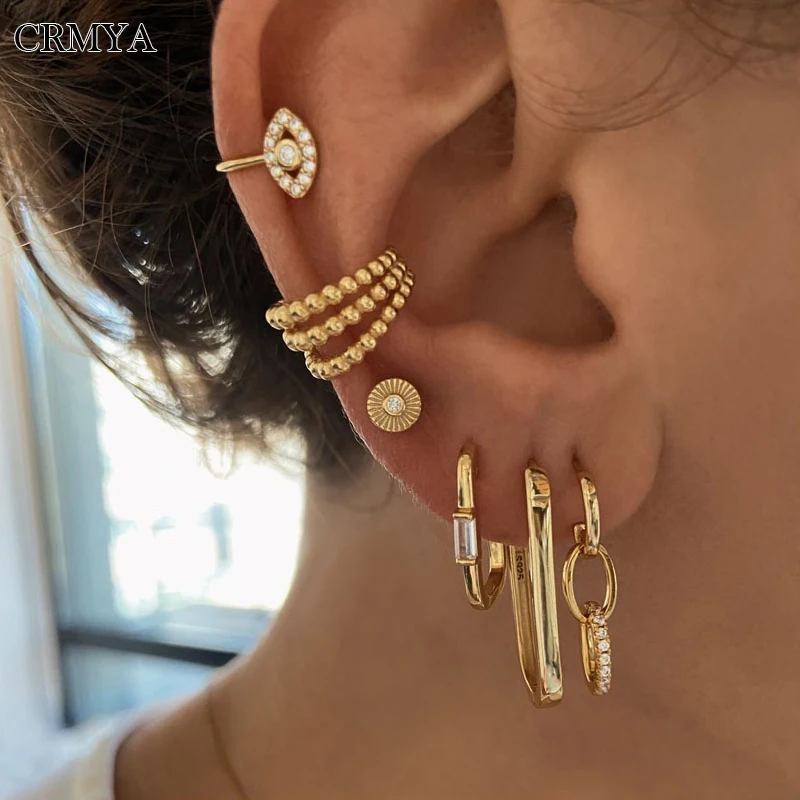 CRMYA Gold plated Earrings Set For Women Boho Piercing Ear Cuff Women's Zircon Stud Hoop Earrings 2022 Jewelry Wholesale