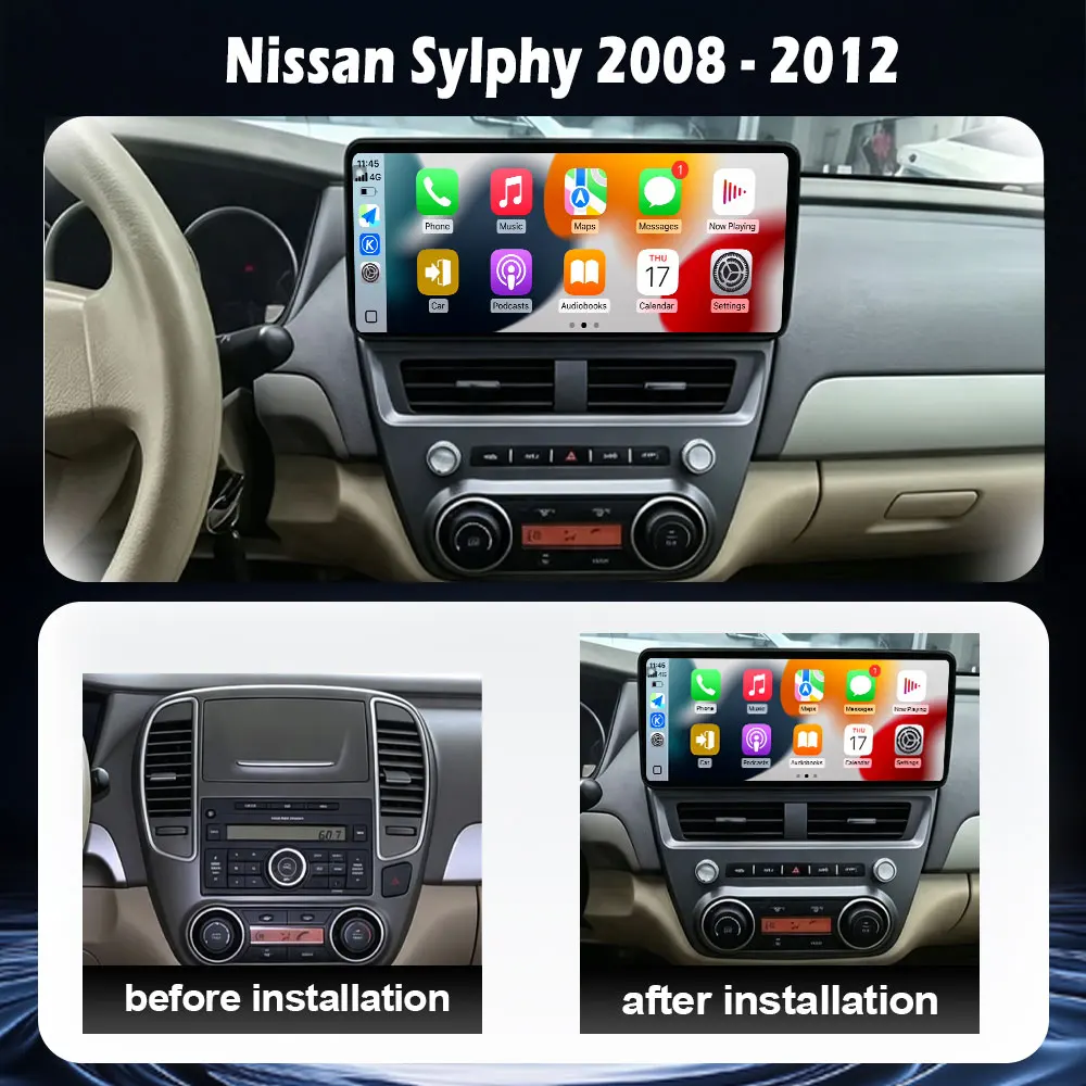 Android 16 QLED Touch Screen  For Nissan Sylphy 2008-2012 Carplay Auto 2400*900P 4G Car Radio Multimedia Player