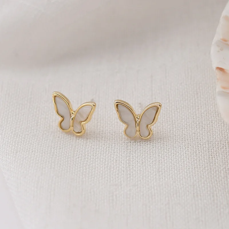 White Ceramic Marble Butterfly Tiny Earrings for Women Ear Accessories Wrapped in Gold Edge Bow Brincos Simple  Acrylic Earrings