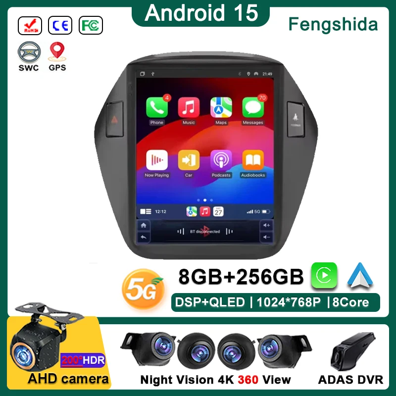 

9.7 "autoradio Android 15 For Hyundai IX35 Tucson 2009-2015 navigazione multimediale 4G Carplay Stereo Head Unit Audio No 2 Din