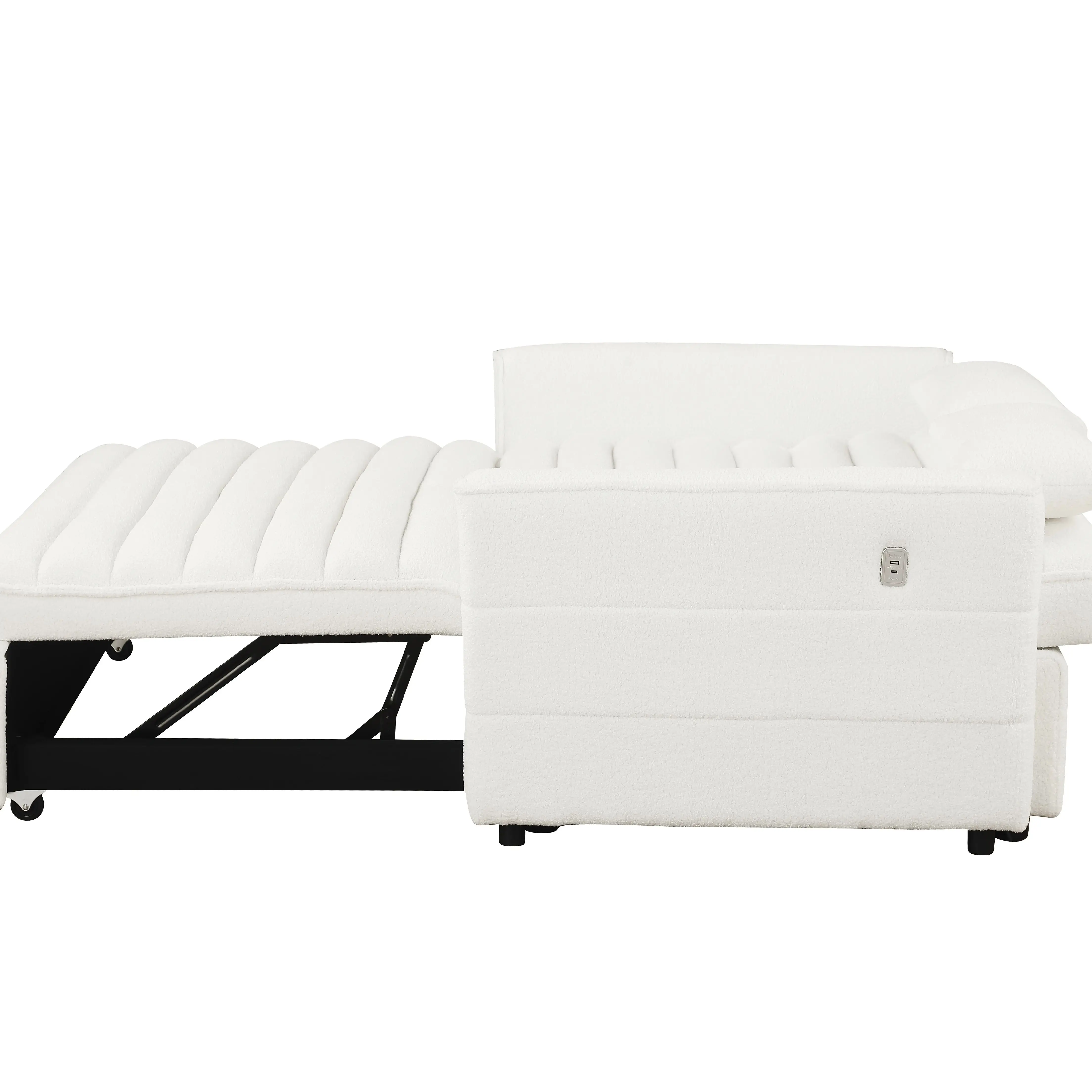 Soft Boucle convertible two-bedroom sofa with adjustable back, 2-seater sofa, pull-out bed, 2 waist pillows for small living roo image 3