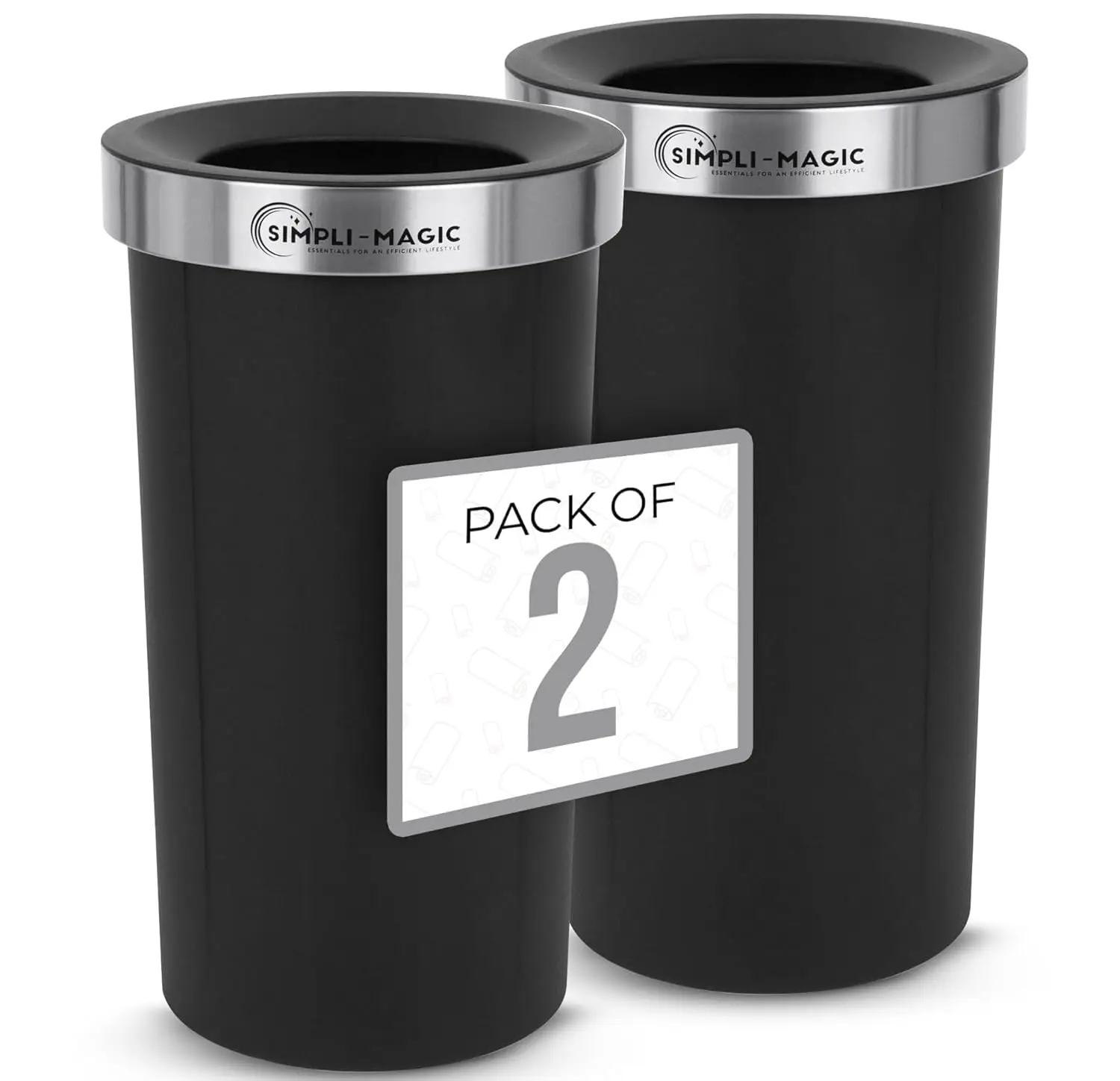 

16 Gallon (60L) Open Top Trash Can, Round Commercial Trash Can, Smudge-Resistant, Easy to Clean, Non-Skid Base, Stainless Steel (2 Pack)