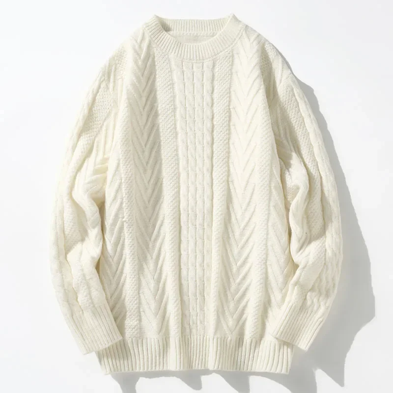 

2023 New Men's Sweater Sweater Port Style Youth Solid Casual Fried Dough Twists Round Neck Sweater