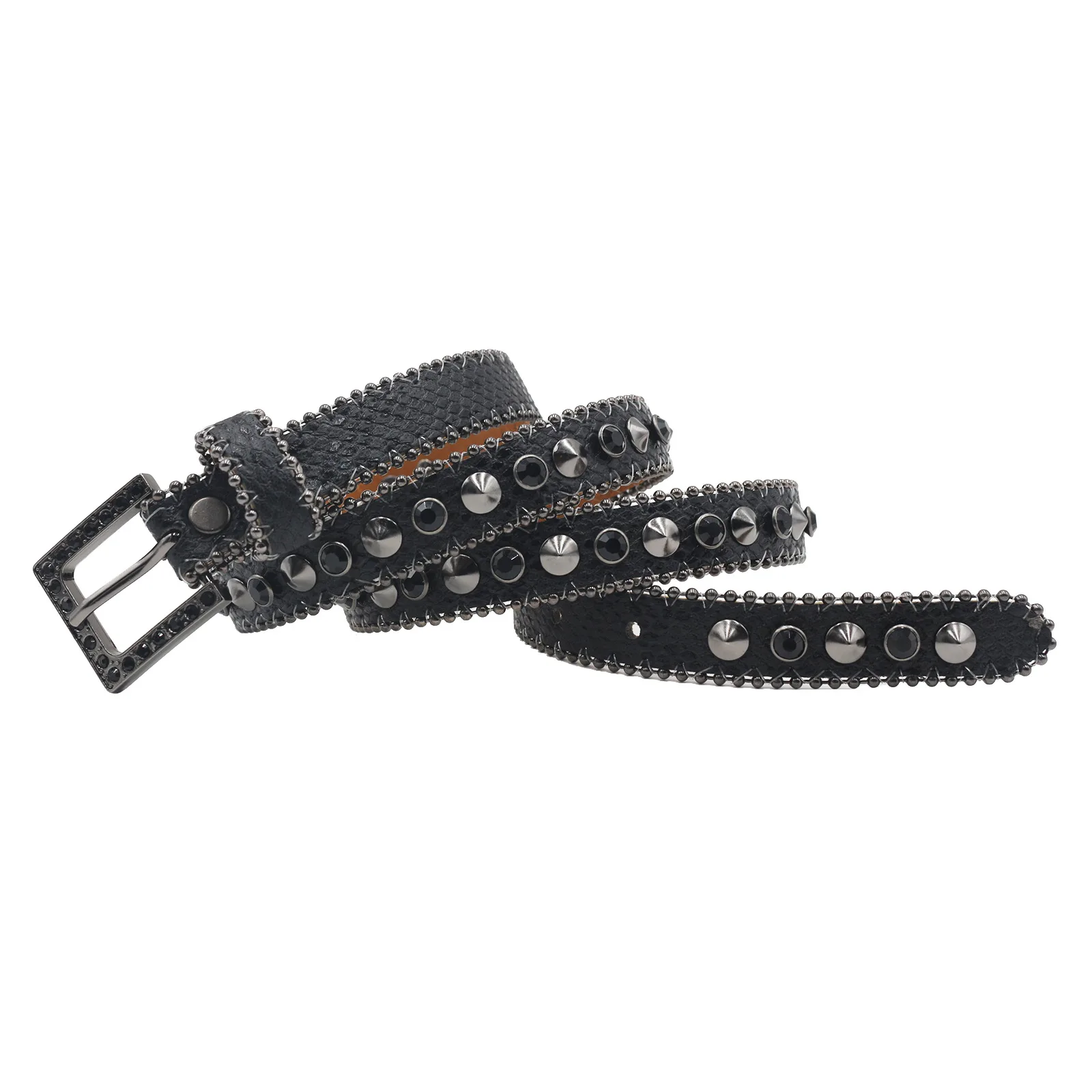 women's fashion party nightclub rivets belts black white rhinestone belt spikes studded waistband square buckle leather strapon