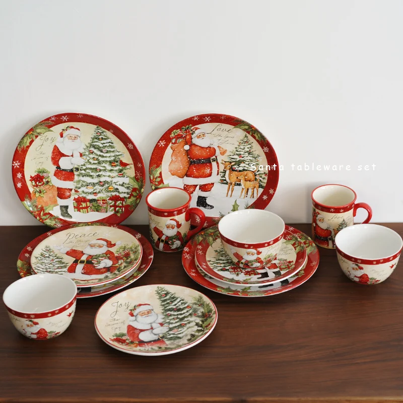 European and American Festive Christmas Scene Ceramic Solar Term Western Cuisine Plate Santa Claus Steak Plate Ceramic Plate