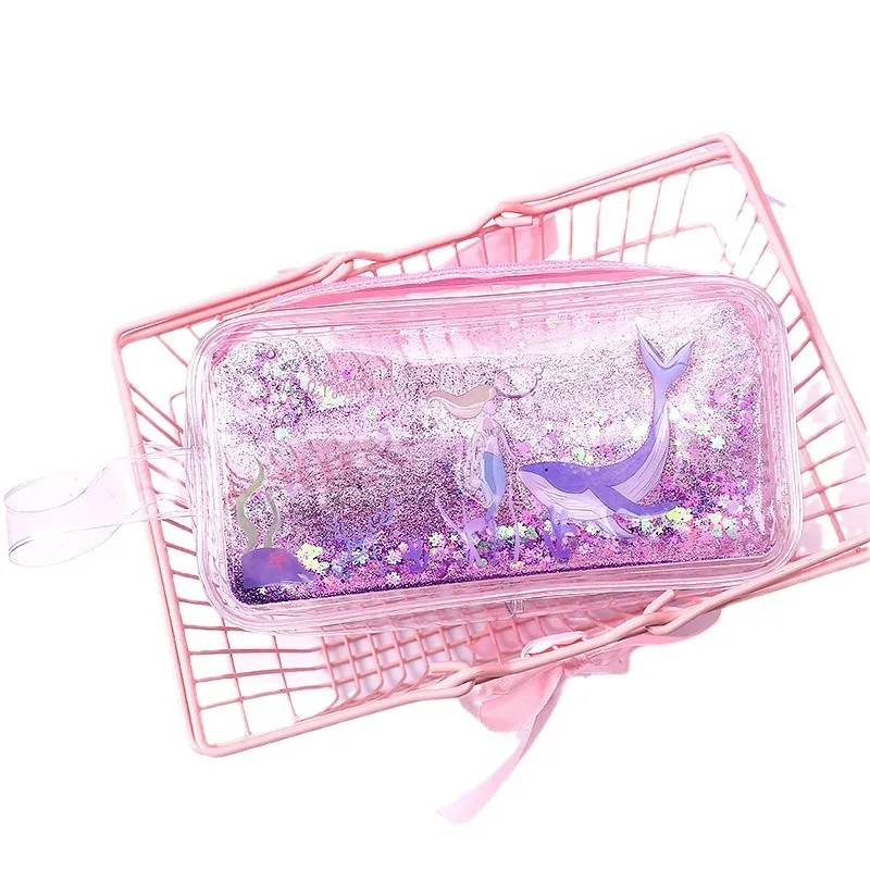 Imagem -05 - Chen Lin-kawaii Quicksand Mermaid Pencil Case Bolsa Transparente Glitter Pen para Meninas Armazenamento Multi-função Bolsa de Cosméticos 1pc