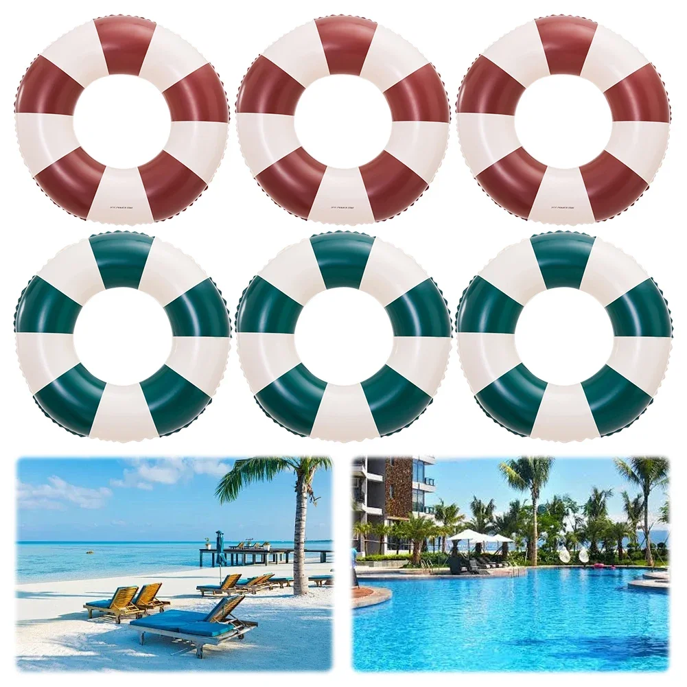 

Inflatable Swim Ring Pool Floating Rings Leakproof Blow Up Swim Tube Water Play Equipment Striped Pool Rings Pool Accessories