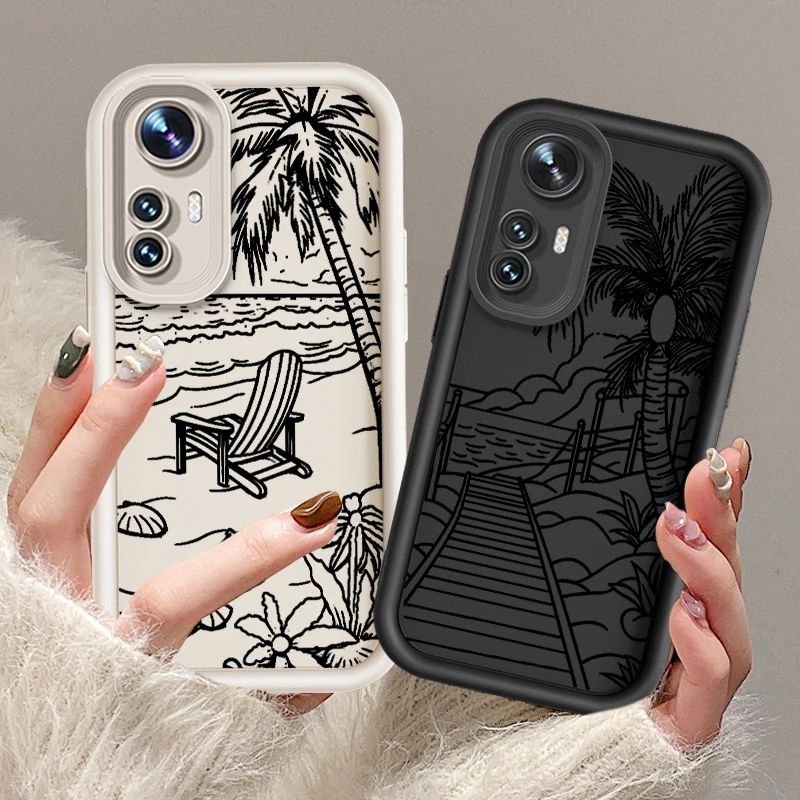 Art Beach Tree Simple For Xiaomi 12T 11 Lite Poco F5 F4 F3 F2 M3 Pro X5 X4 X3 GT 4G 5G Eye Ladder Cover Capa Fundas Phone Case