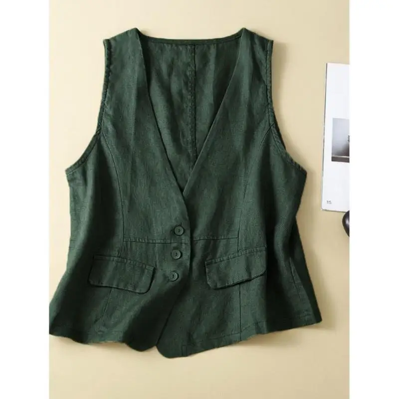 

Осенний жилет с льняным воротником, женский жилет на пуговицах спереди, трансграничный дизайн, удобный повседневный комплект спортивной одежды