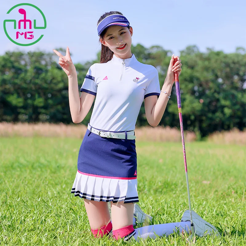 

MG Spring Golf Women's Ball Clothes Suit 2024 Lady Slim Fit Polo Short Sleeved Shirt Top Pleated Skirt Breathable Tennis Set