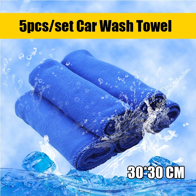 

5pcs/set Car Washing Cloth Washing Cloth Towel Duster Blue Soft Absorbent Wash Cloth Car Cleaning Towels Car Auto Care 30*30CM