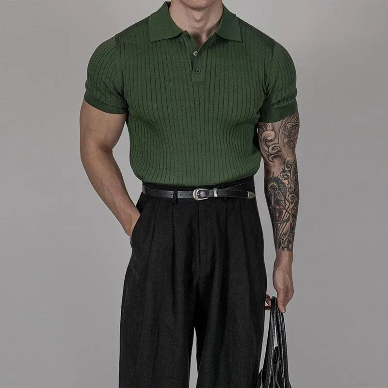 

Juspinice Striped Short Sleeved POLO Men's Korean Version Slim Fit Lapel Solid Color Business Thin Style Trendy Knitted Top