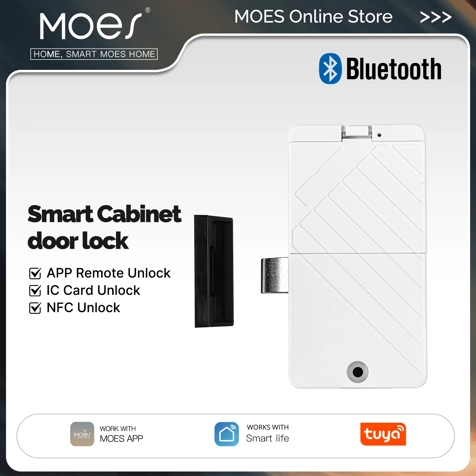 

MOES Tuya Smart Bluetooth Cabinet Drawer Lock Keyless IC Card Unlock App Remote Control Monitoring Used for Locker Wood Door